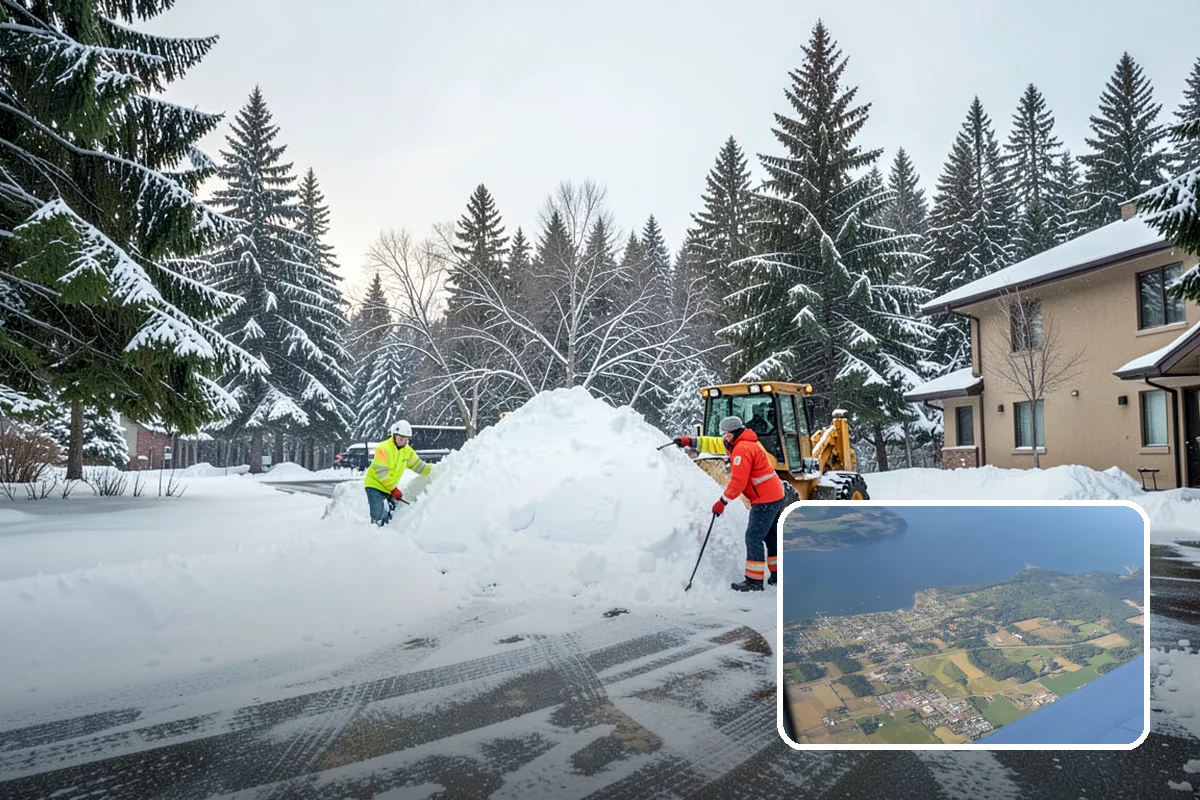 Bank Snow Plowing in Coupeville, Island County, WA - Customer lot and drive-through lanes cleared before open