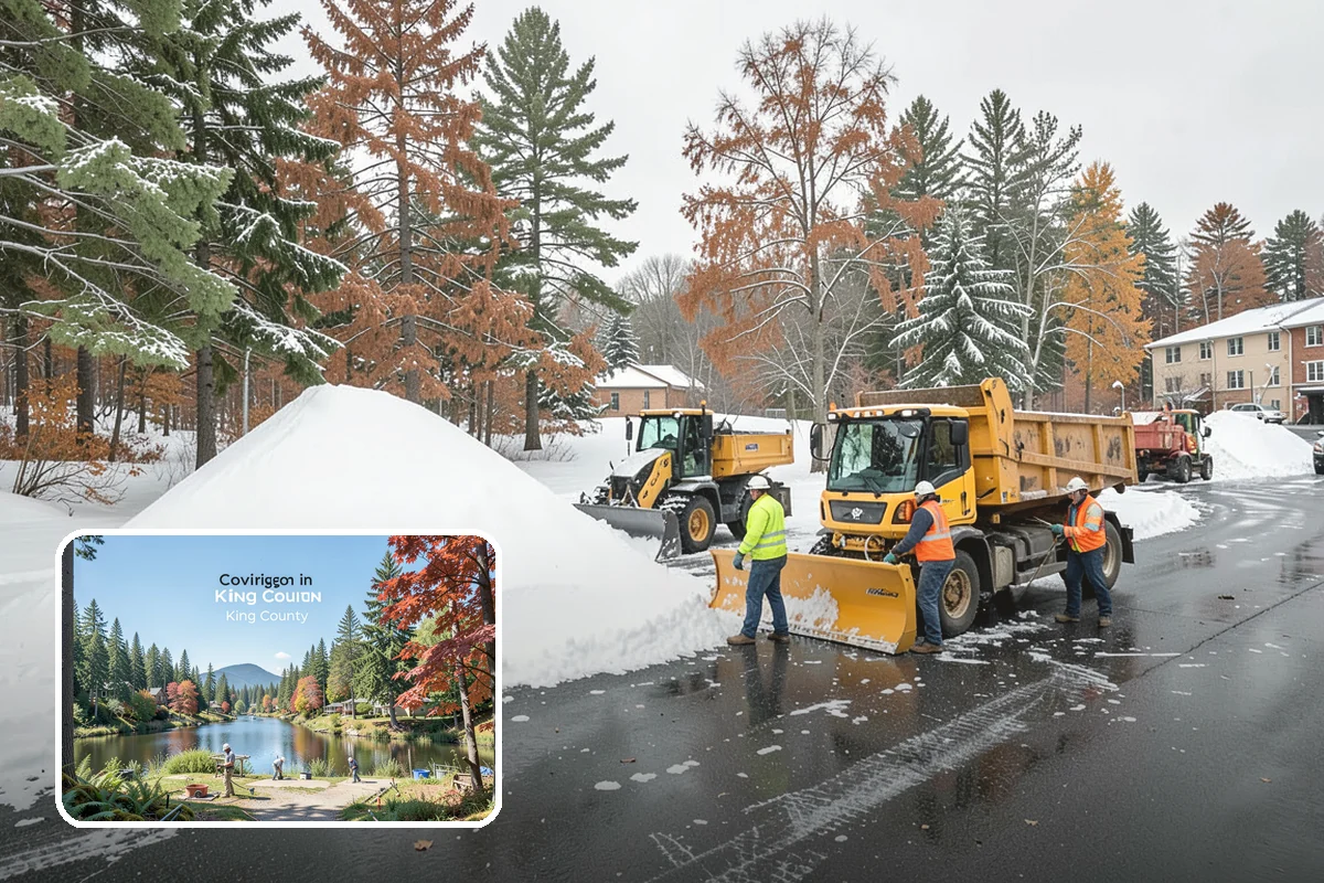 Bank Snow Plowing in Covington, King County, WA - Customer lot and drive-through lanes cleared before open