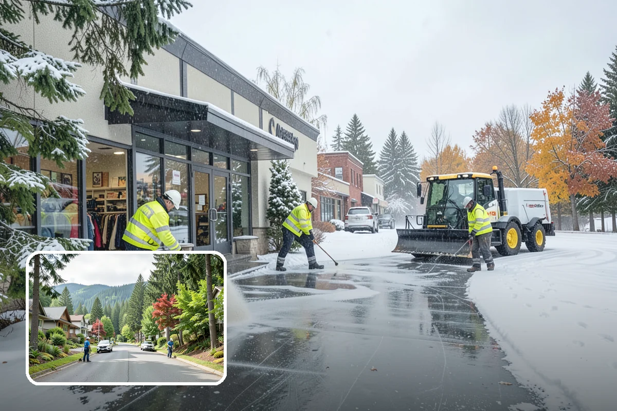 Bank Snow Plowing in Darrington, Snohomish County, WA - Customer lot and drive-through lanes cleared before open