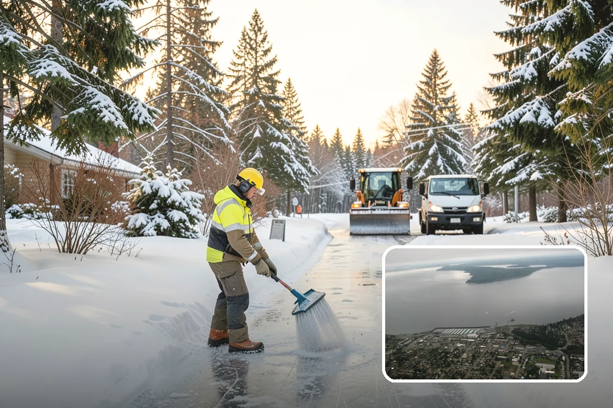 Bank Snow Plowing in Des Moines, King County, WA - Customer lot and drive-through lanes cleared before open