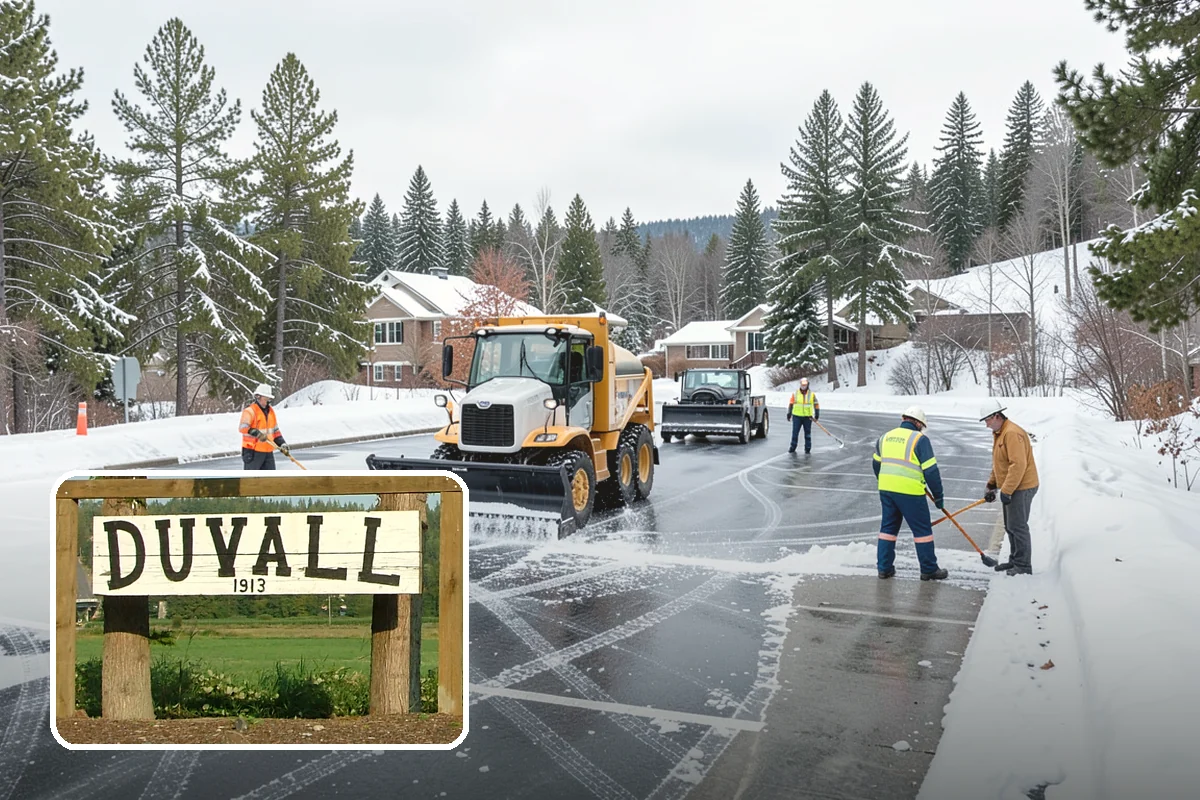 Bank Snow Plowing in Duvall, King County, WA - Customer lot and drive-through lanes cleared before open