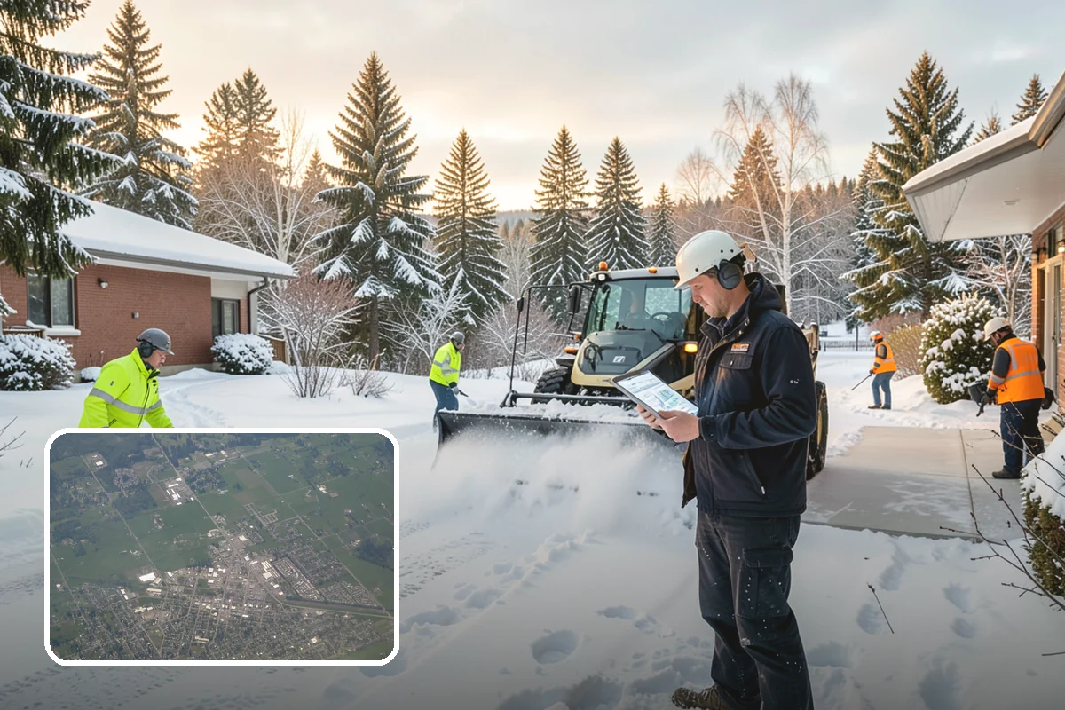 Bank Snow Plowing in Enumclaw, King County, WA - Customer lot and drive-through lanes cleared before open