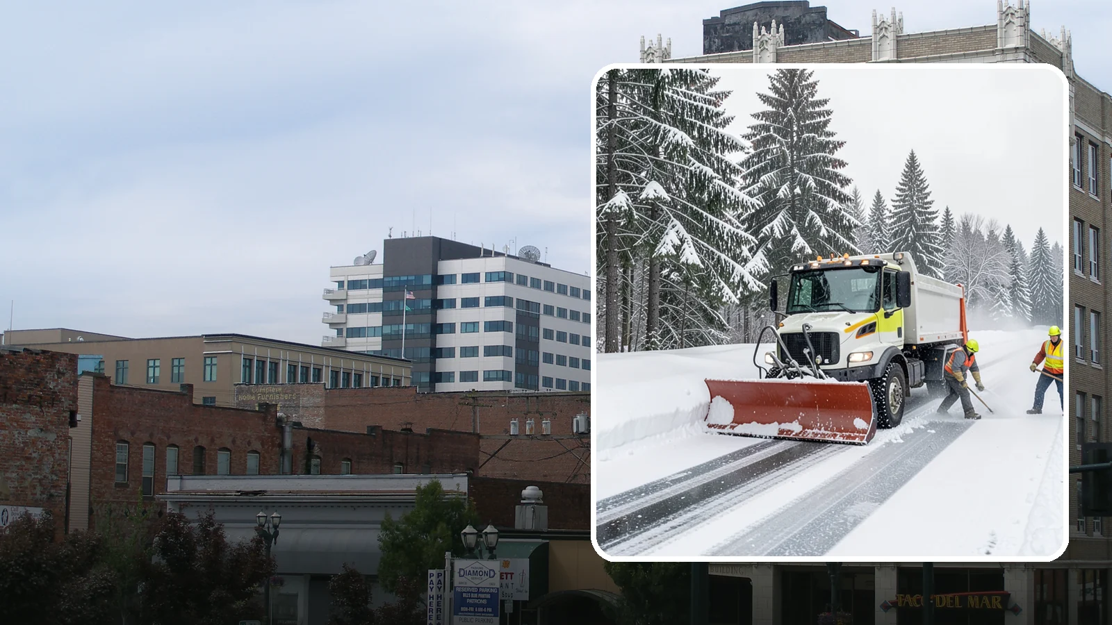 Bank Snow Plowing in Everett, Snohomish County, WA - We plow bank lots, drive-through lanes, and ATM approaches before open so customers transact safely all day.