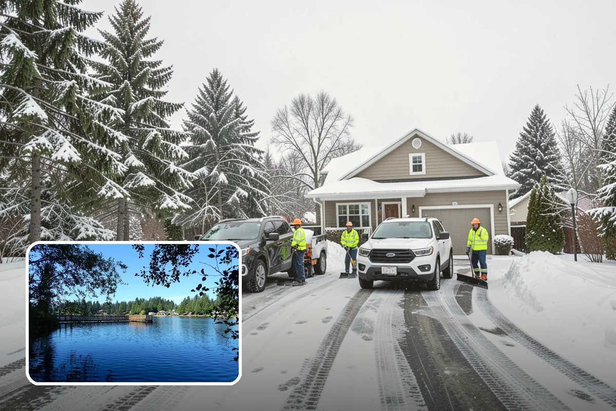Bank Snow Plowing in Federal Way, King County, WA - Customer lot and drive-through lanes cleared before open