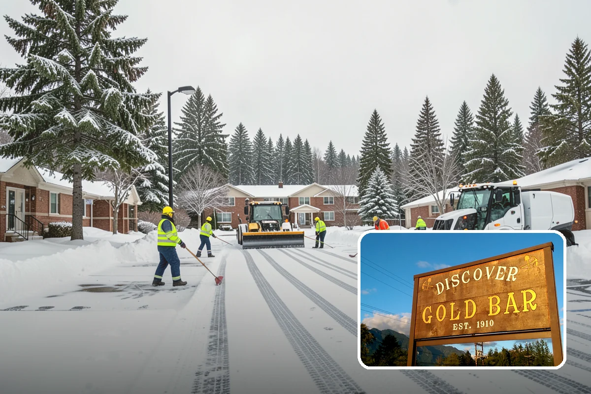 Bank Snow Plowing in Gold Bar, Snohomish County, WA - Customer lot and drive-through lanes cleared before open