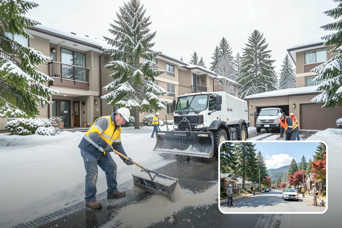 Bank Snow Plowing in Hunts Point, King County, WA - Customer lot and drive-through lanes cleared before open