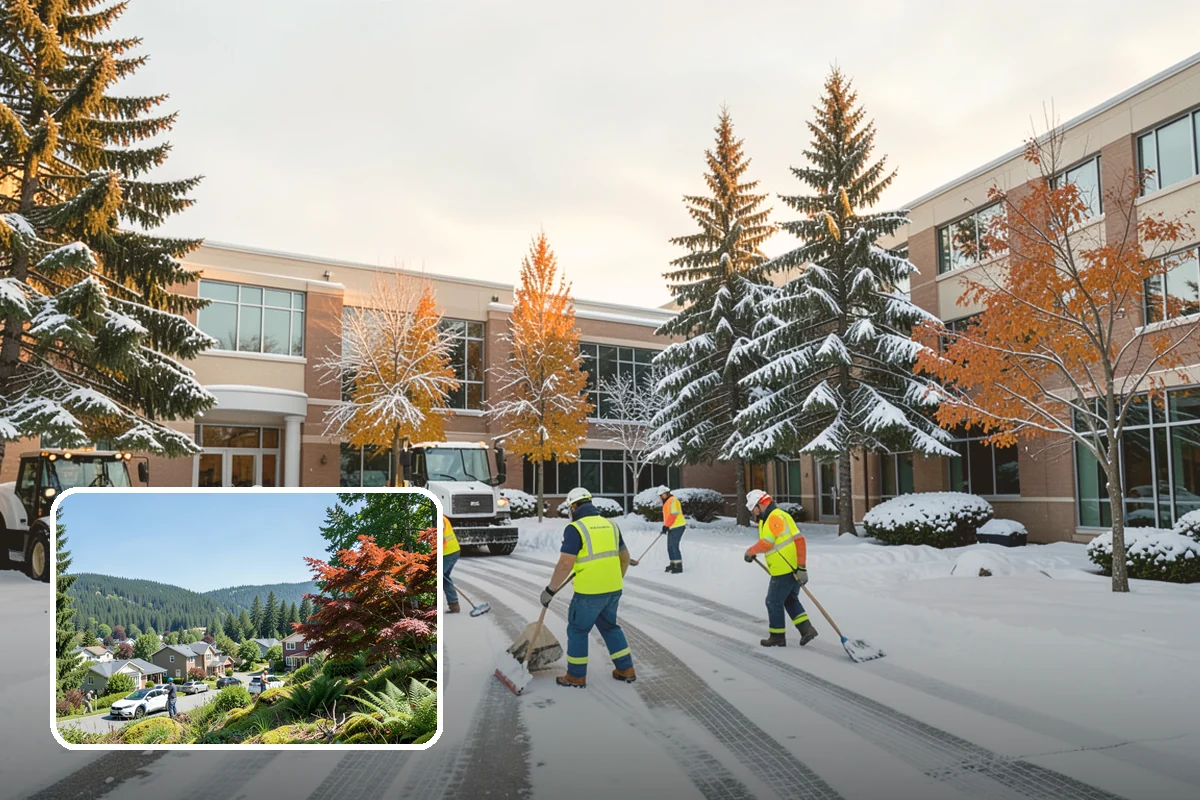 Bank Snow Plowing in Index, Snohomish County, WA - Customer lot and drive-through lanes cleared before open