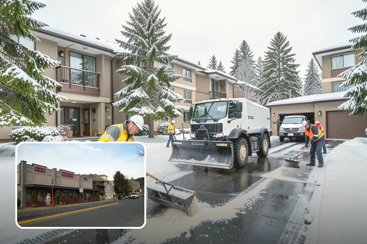 Bank Snow Plowing in Issaquah, King County, WA - Customer lot and drive-through lanes cleared before open