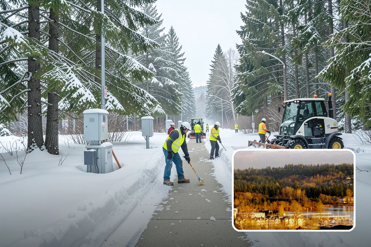 Bank Snow Plowing in Kenmore, King County, WA - Customer lot and drive-through lanes cleared before open