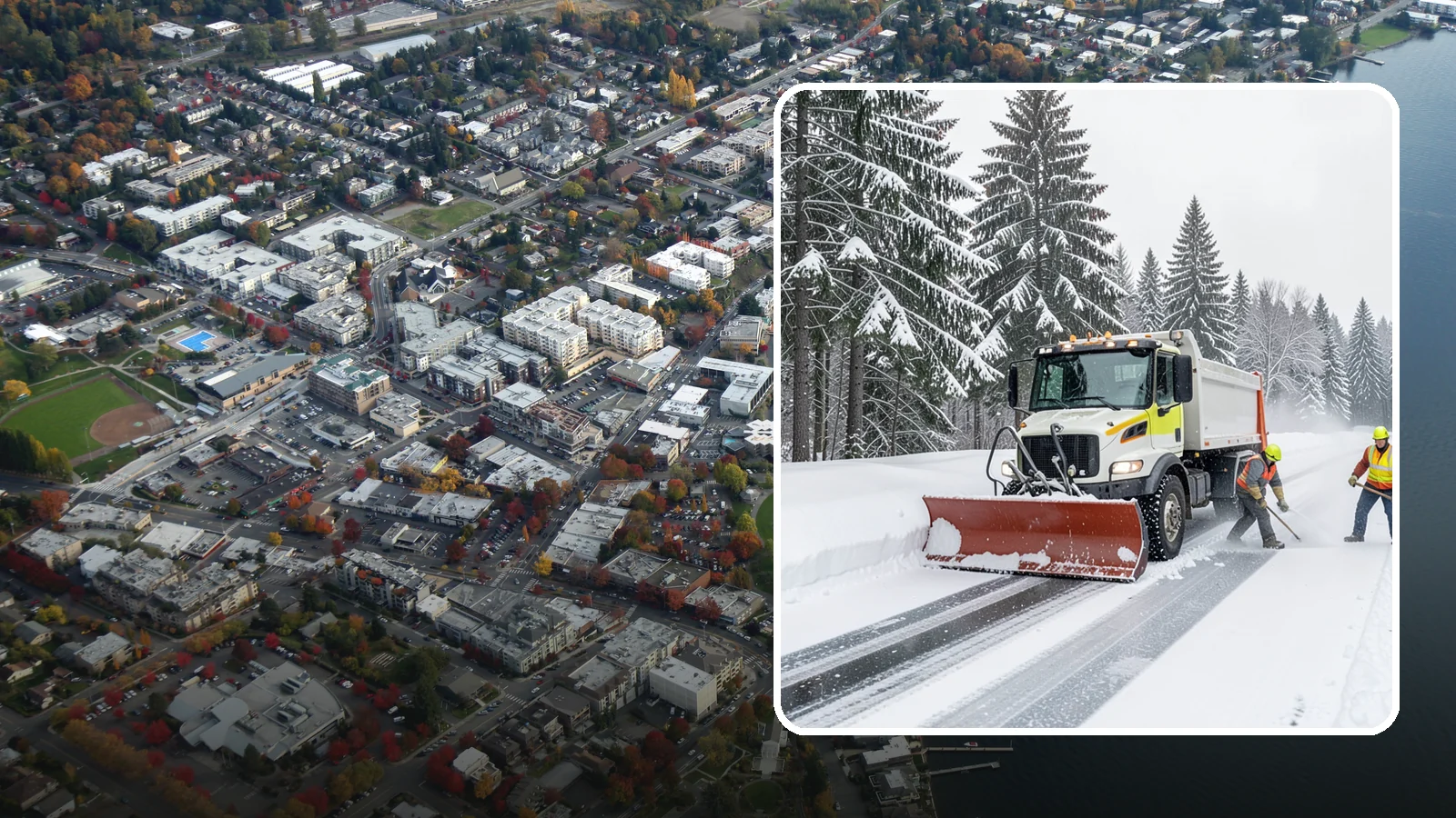 Bank Snow Plowing in Kirkland, King County, WA - We plow bank lots, drive-through lanes, and ATM approaches before open so customers transact safely all day.