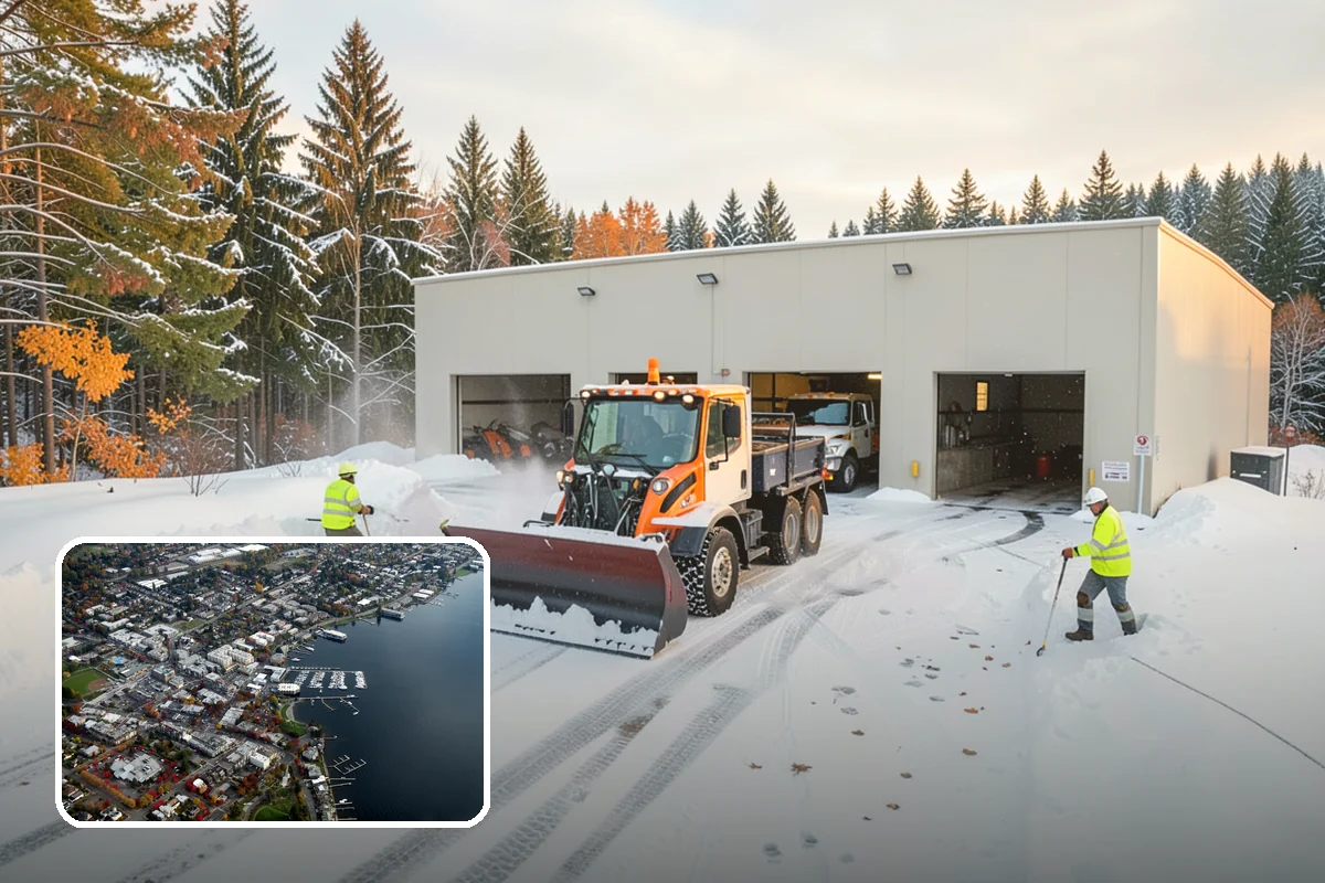 Bank Snow Plowing in Kirkland, King County, WA - Customer lot and drive-through lanes cleared before open