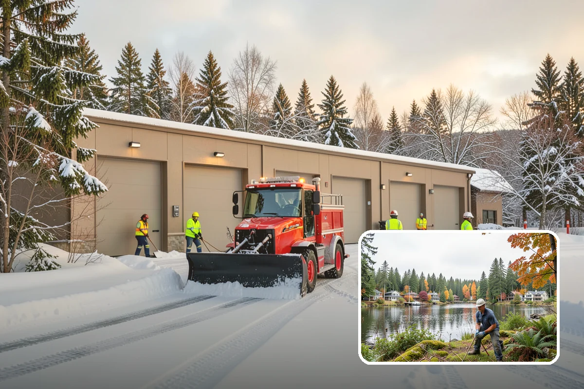 Bank Snow Plowing in La Conner, Skagit County, WA - Customer lot and drive-through lanes cleared before open