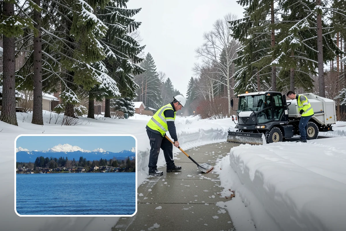 Bank Snow Plowing in Lake Stevens, Snohomish County, WA - Customer lot and drive-through lanes cleared before open
