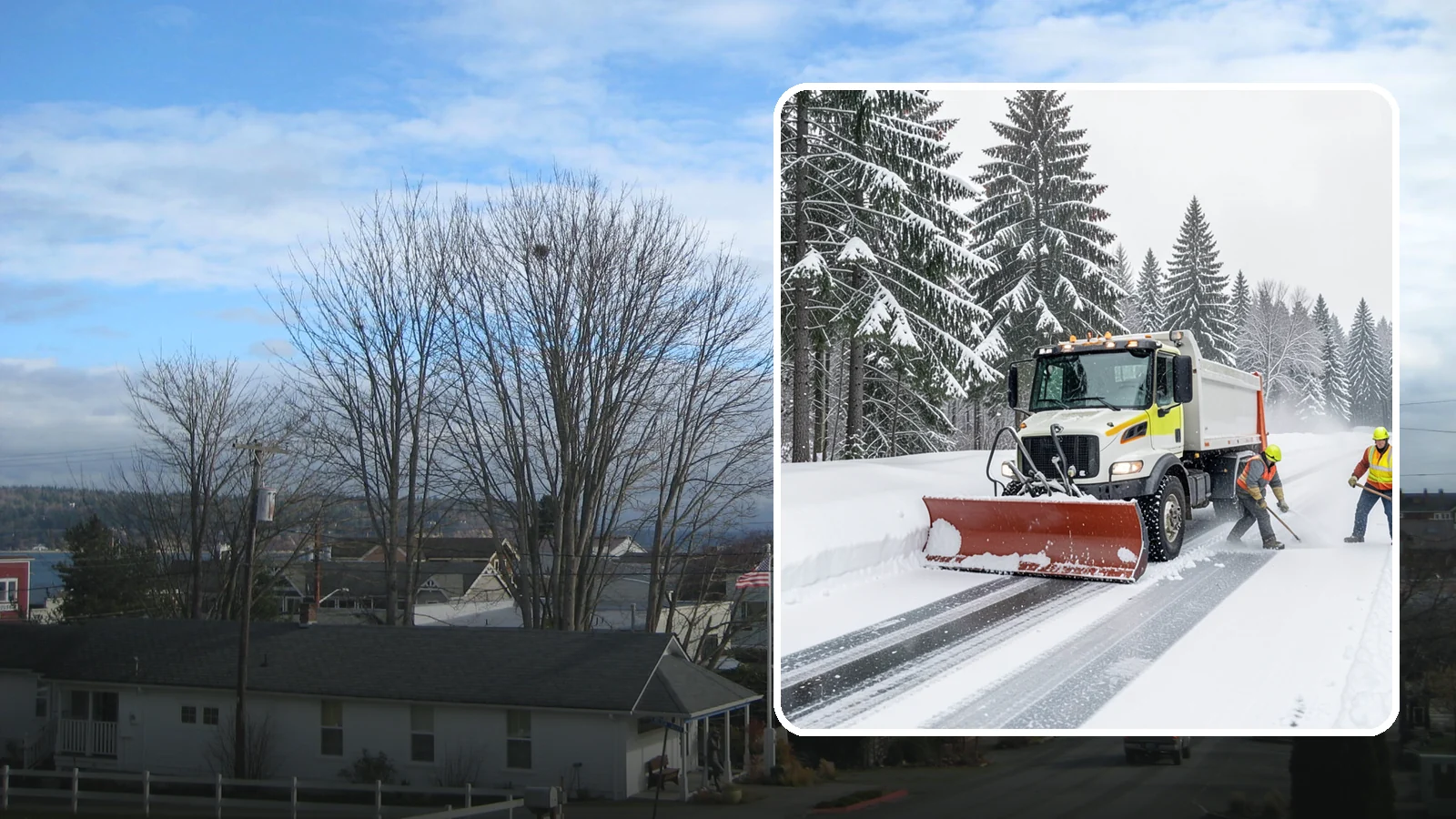 Bank Snow Plowing in Langley, Island County, WA - We plow bank lots, drive-through lanes, and ATM approaches before open so customers transact safely all day.