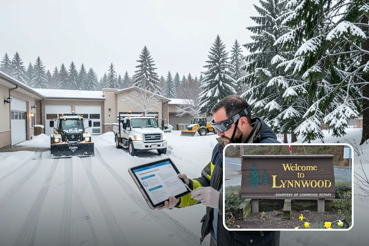 Bank Snow Plowing in Lynnwood, Snohomish County, WA - Customer lot and drive-through lanes cleared before open