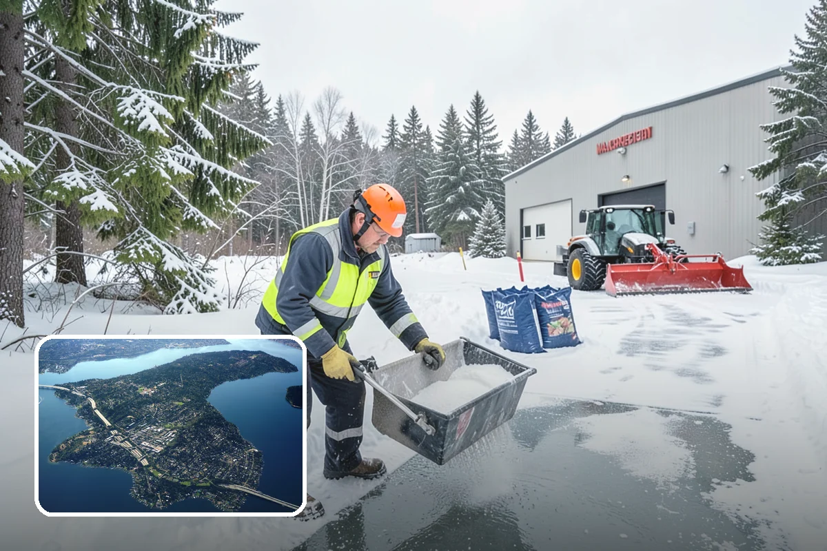 Bank Snow Plowing in Mercer Island, King County, WA - Customer lot and drive-through lanes cleared before open