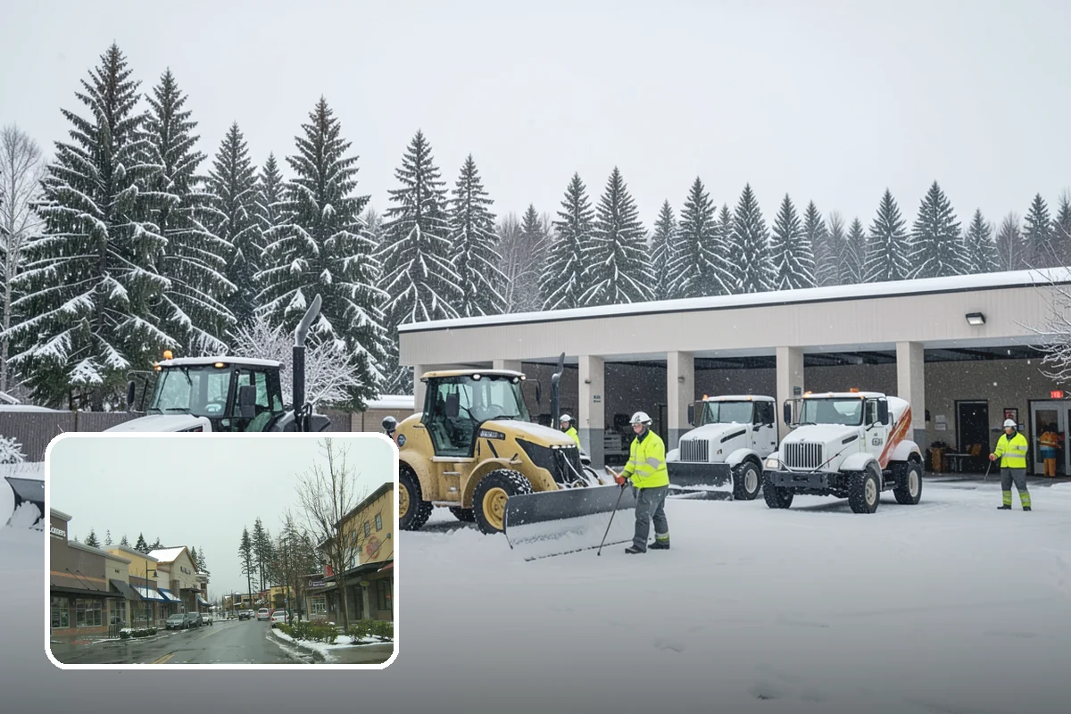 Bank Snow Plowing in Mill Creek, Snohomish County, WA - Customer lot and drive-through lanes cleared before open