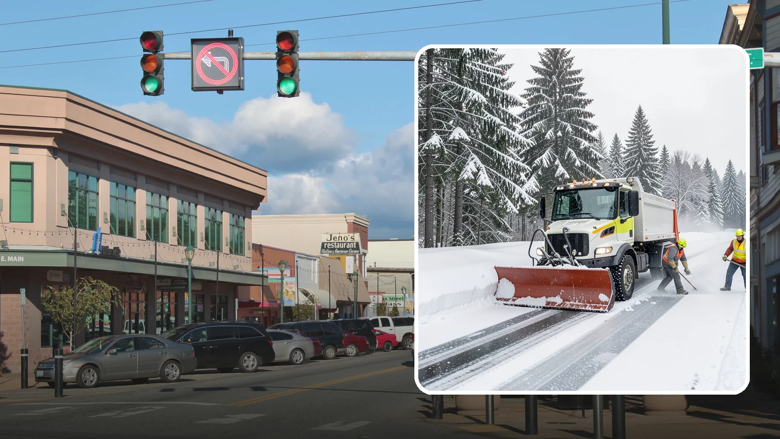 Bank Snow Plowing in Monroe, Snohomish County, WA - We plow bank lots, drive-through lanes, and ATM approaches before open so customers transact safely all day.