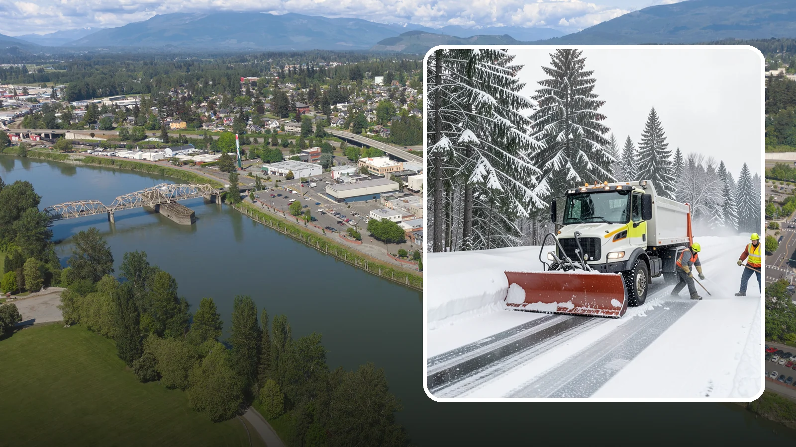 Bank Snow Plowing in Mount Vernon, Skagit County, WA - We plow bank lots, drive-through lanes, and ATM approaches before open so customers transact safely all day.