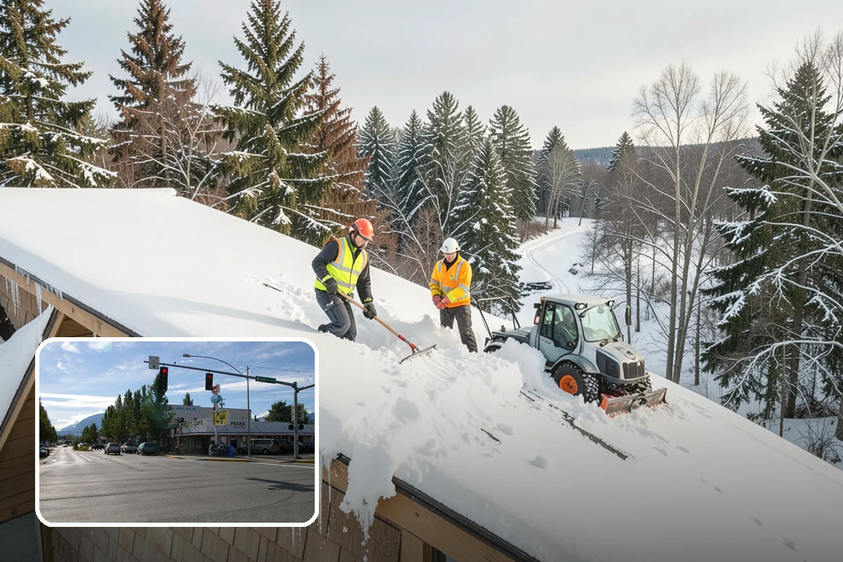 Bank Snow Plowing in North Bend, King County, WA - Customer lot and drive-through lanes cleared before open