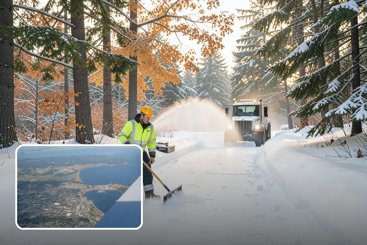 Bank Snow Plowing in Oak Harbor, Island County, WA - Customer lot and drive-through lanes cleared before open