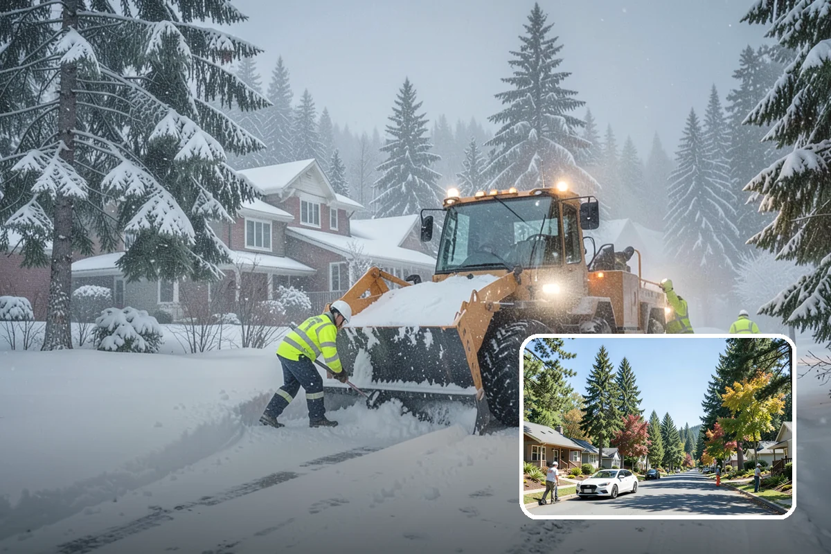 Bank Snow Plowing in Orting, Pierce County, WA - Customer lot and drive-through lanes cleared before open