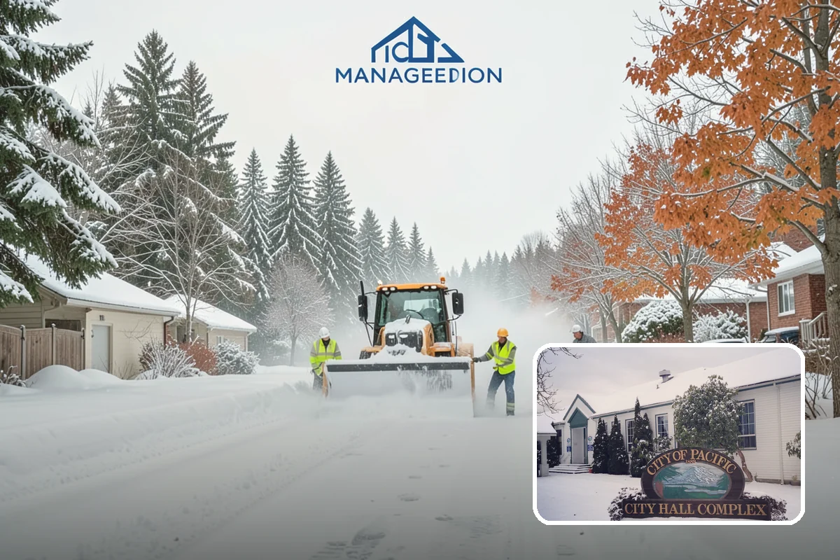 Bank Snow Plowing in Pacific, King County, WA - Customer lot and drive-through lanes cleared before open