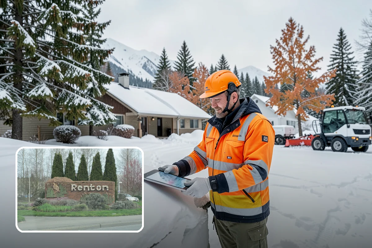Bank Snow Plowing in Renton, King County, WA - Customer lot and drive-through lanes cleared before open