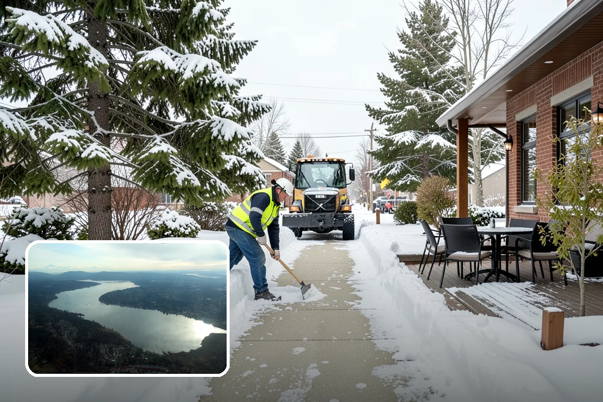 Bank Snow Plowing in Sammamish, King County, WA - Customer lot and drive-through lanes cleared before open