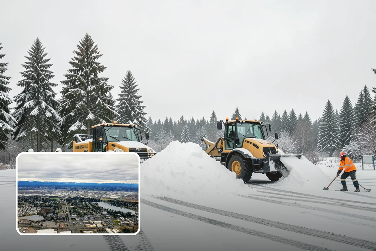 Bank Snow Plowing in SeaTac, King County, WA - Customer lot and drive-through lanes cleared before open