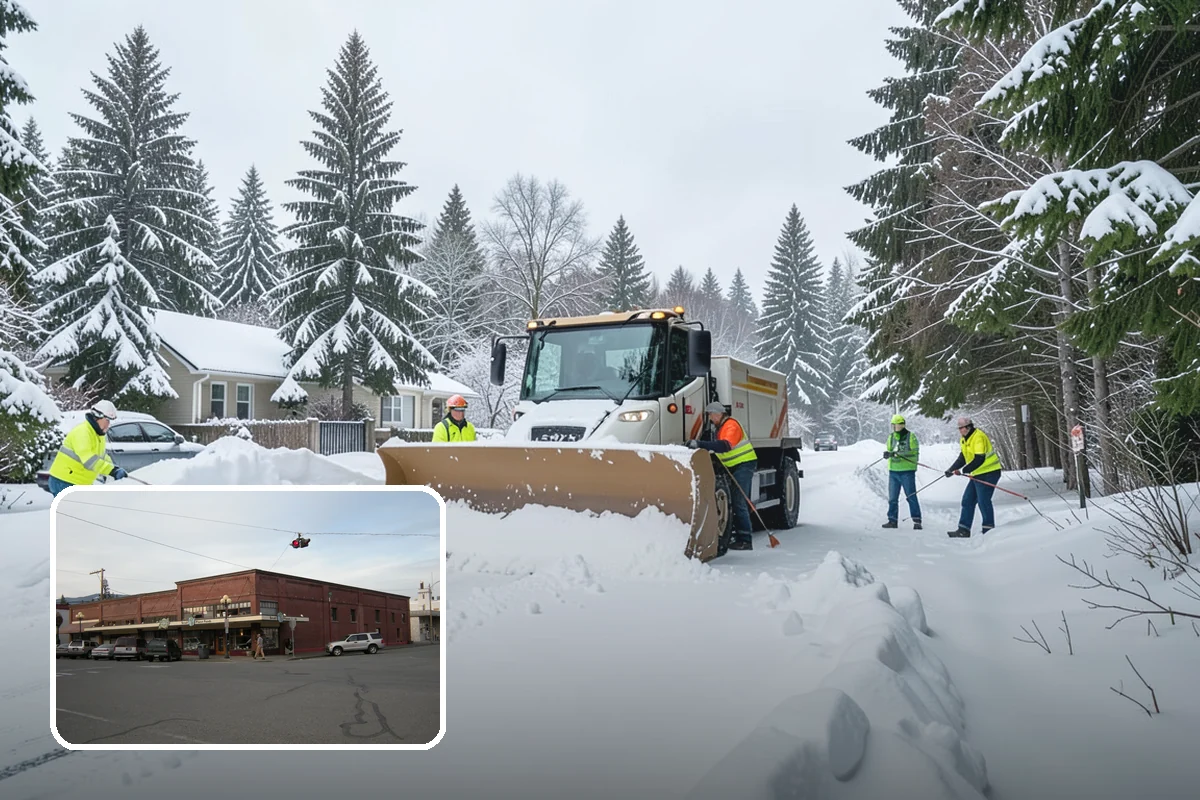 Bank Snow Plowing in Sedro-Woolley, Skagit County, WA - Customer lot and drive-through lanes cleared before open