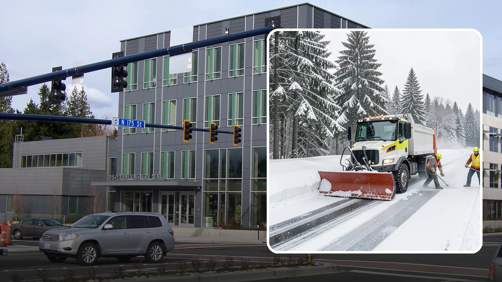 Bank Snow Plowing in Shoreline, King County, WA - We plow bank lots, drive-through lanes, and ATM approaches before open so customers transact safely all day.