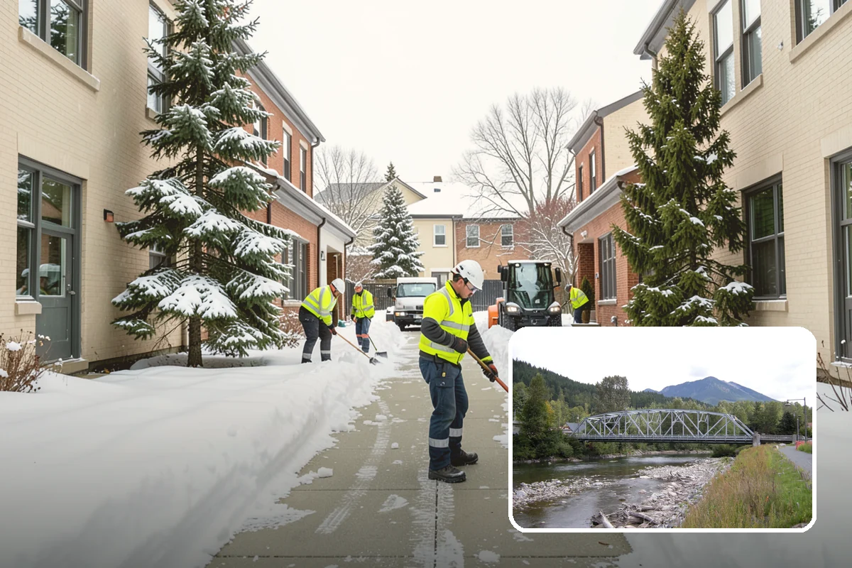 Bank Snow Plowing in Skykomish, King County, WA - Customer lot and drive-through lanes cleared before open