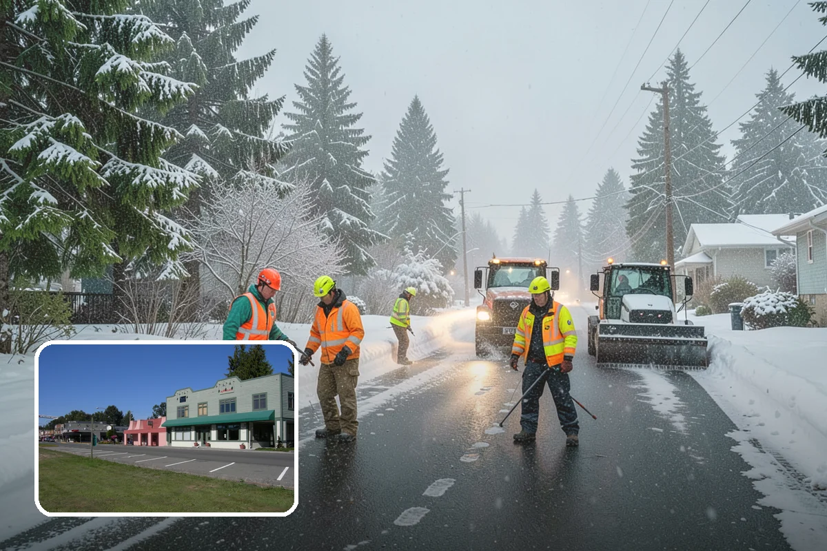 Bank Snow Plowing in Snoqualmie, King County, WA - Customer lot and drive-through lanes cleared before open