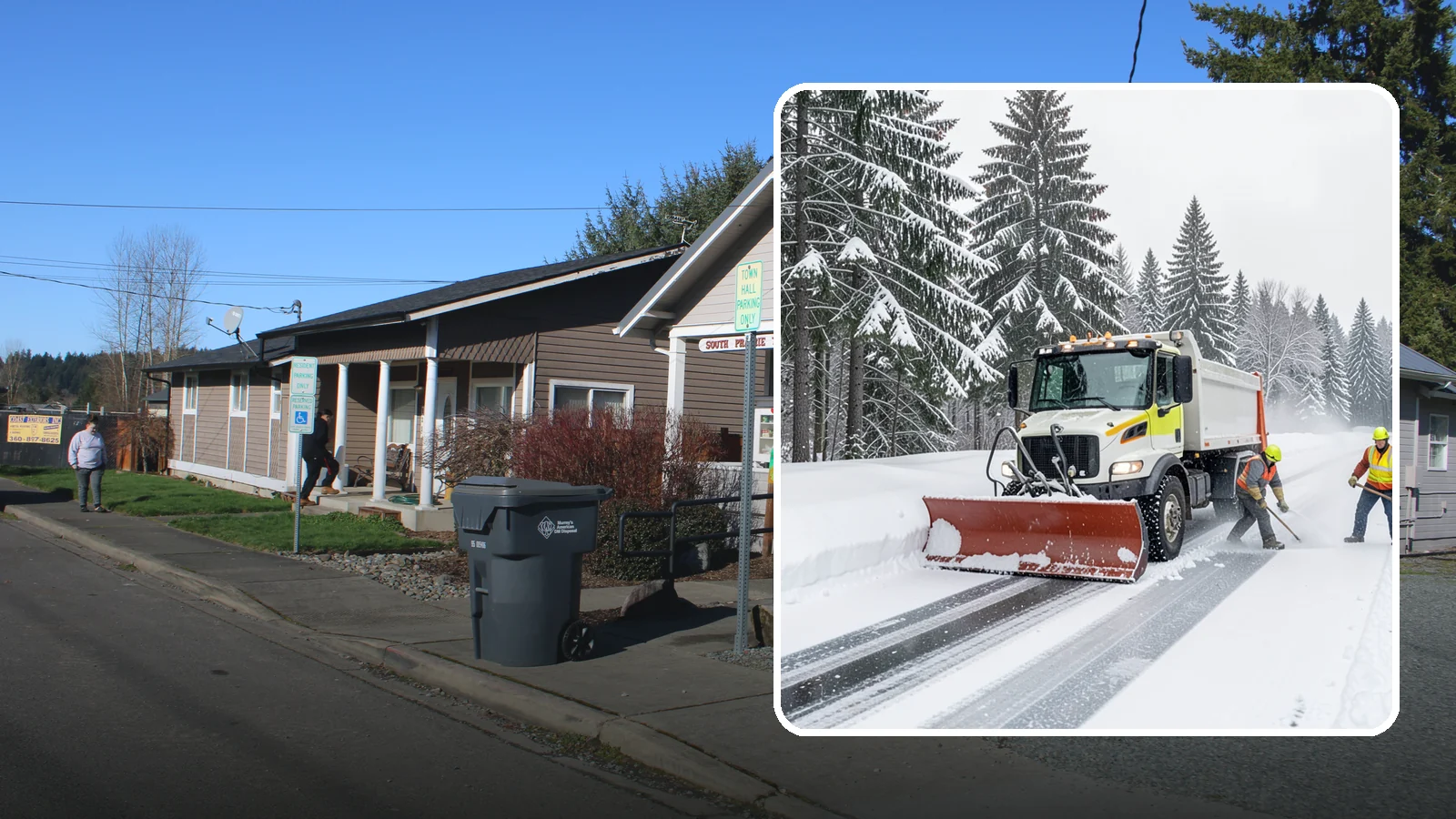 Bank Snow Plowing in South Prairie, Pierce County, WA - We plow bank lots, drive-through lanes, and ATM approaches before open so customers transact safely all day.