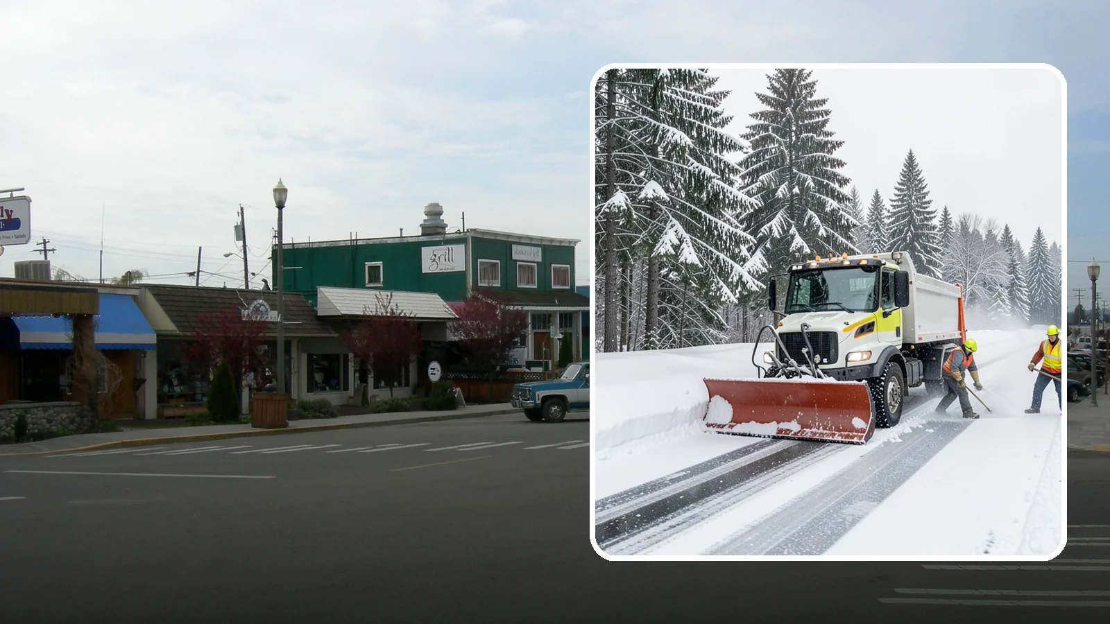 Bank Snow Plowing in Stanwood, Snohomish County, WA - We plow bank lots, drive-through lanes, and ATM approaches before open so customers transact safely all day.