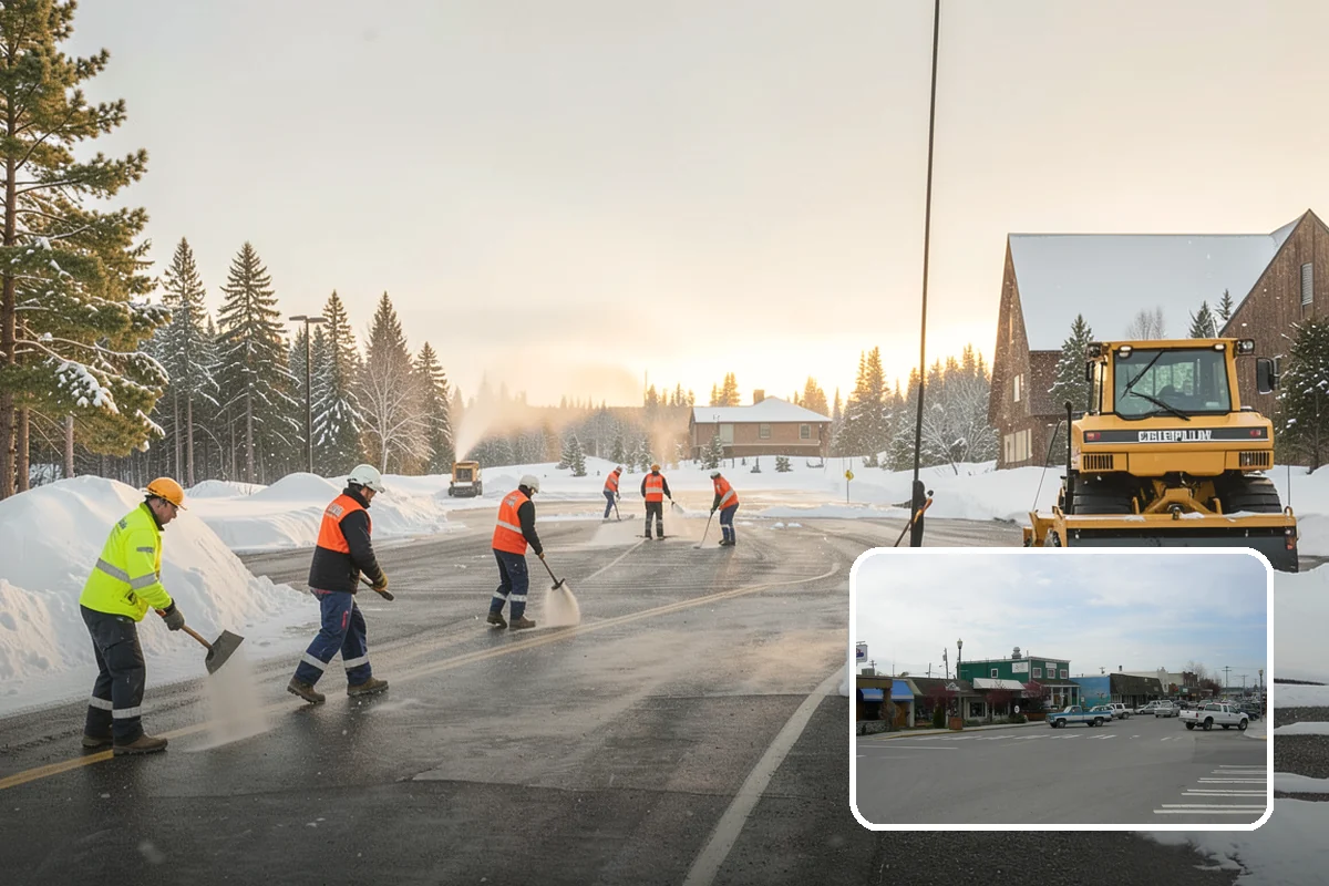 Bank Snow Plowing in Stanwood, Snohomish County, WA - Customer lot and drive-through lanes cleared before open