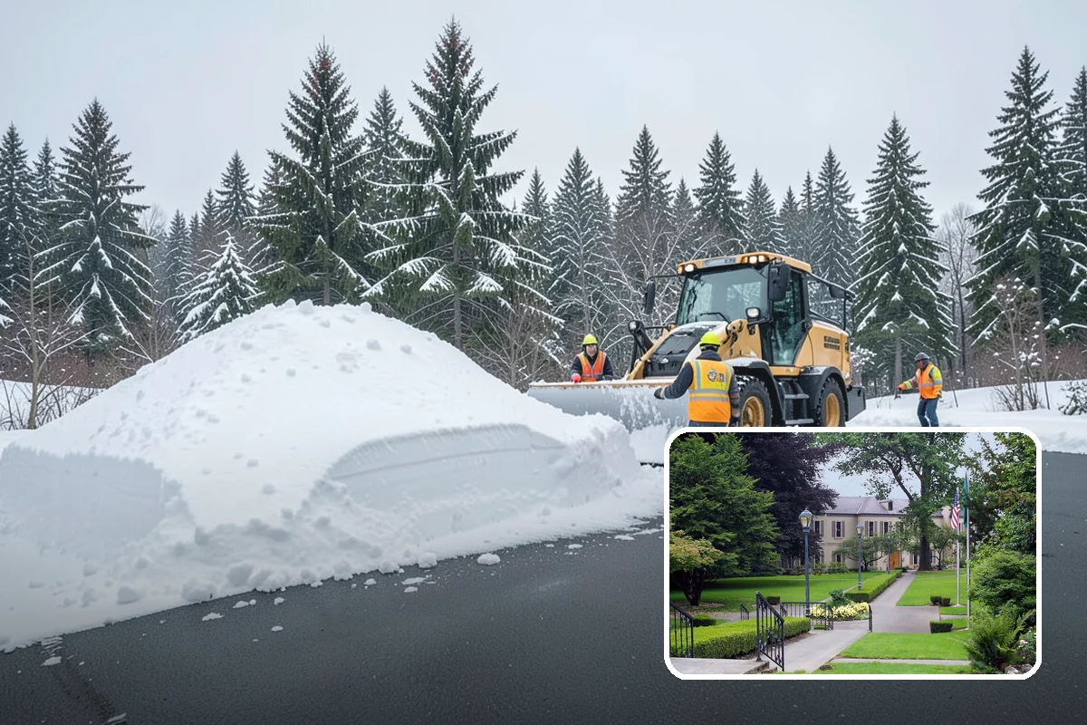Bank Snow Plowing in Woodinville, King County, WA - Customer lot and drive-through lanes cleared before open