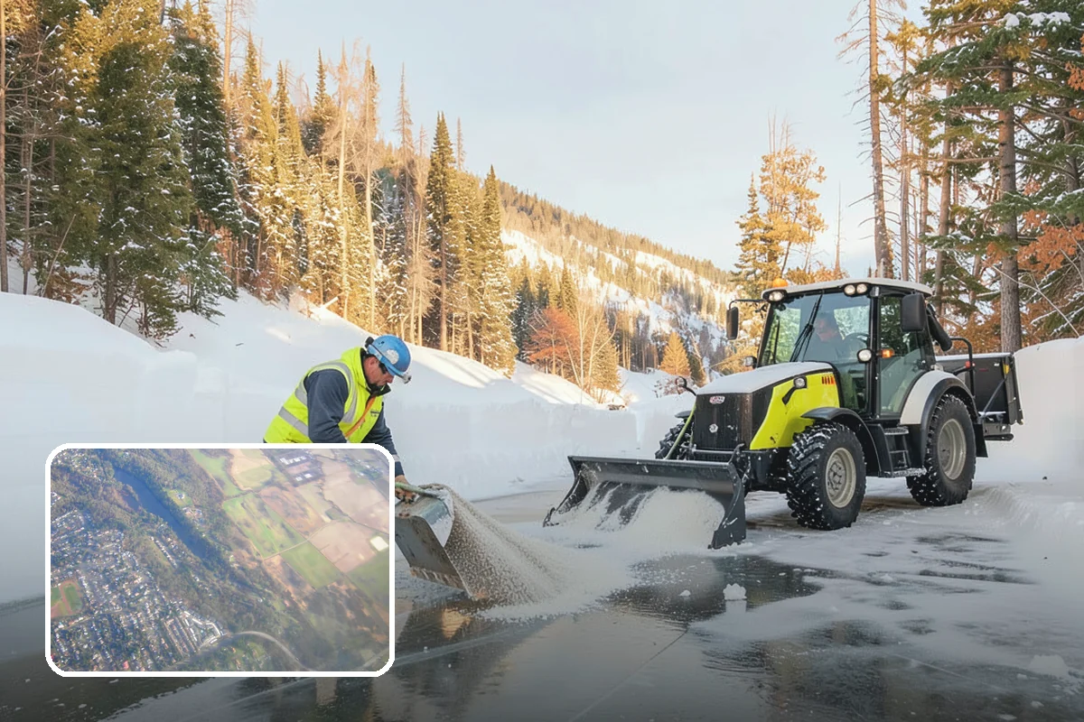 Big Box Store Snow Removal in Algona, King County, WA - Wide travel lanes and cart corrals cleared before opening