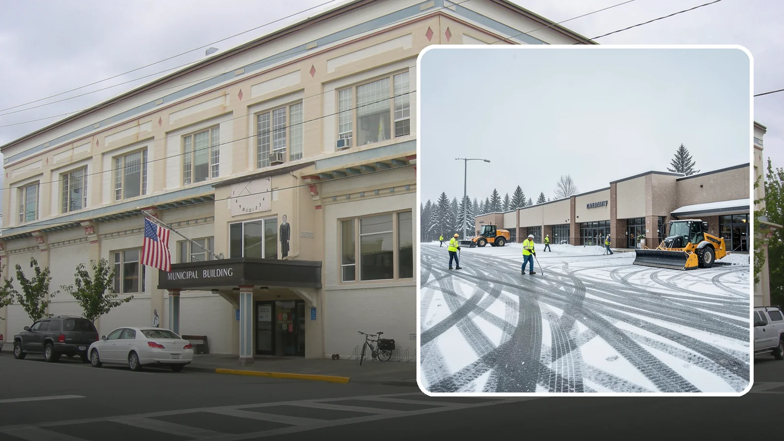 Big Box Store Snow Removal in Anacortes, Skagit County, WA - When wet Cascade snow blankets a big box parking lot overnight, a plowed and salted approach is what keeps Western Washington...