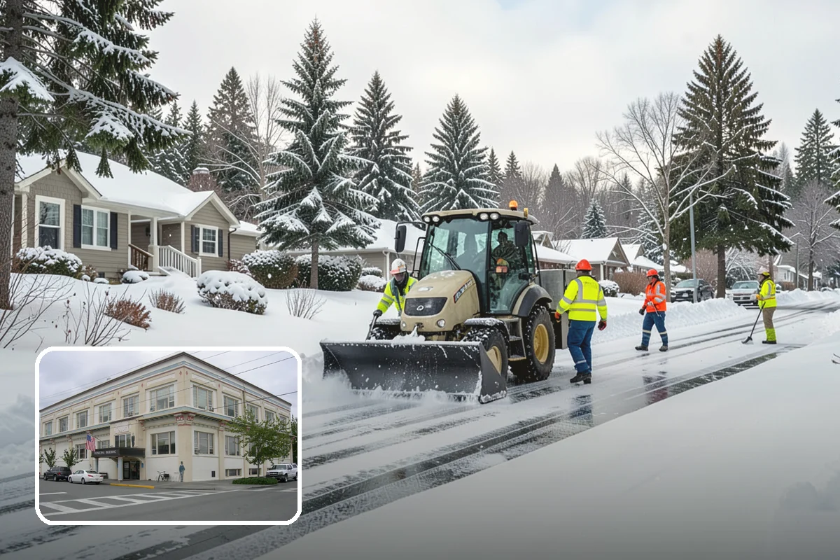 Big Box Store Snow Removal in Anacortes, Skagit County, WA - Wide travel lanes and cart corrals cleared before opening