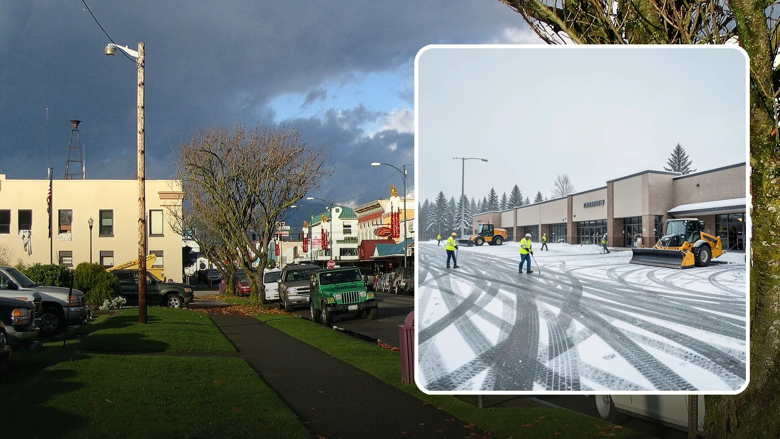 Big Box Store Snow Removal in Arlington, Snohomish County, WA - When wet Cascade snow blankets a big box parking lot overnight, a plowed and salted approach is what keeps Western Washington...
