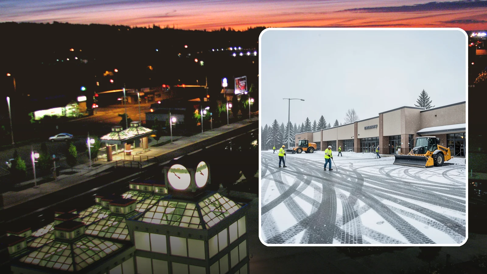 Big Box Store Snow Removal in Auburn, King County, WA - When wet Cascade snow blankets a big box parking lot overnight, a plowed and salted approach is what keeps Western Washington...