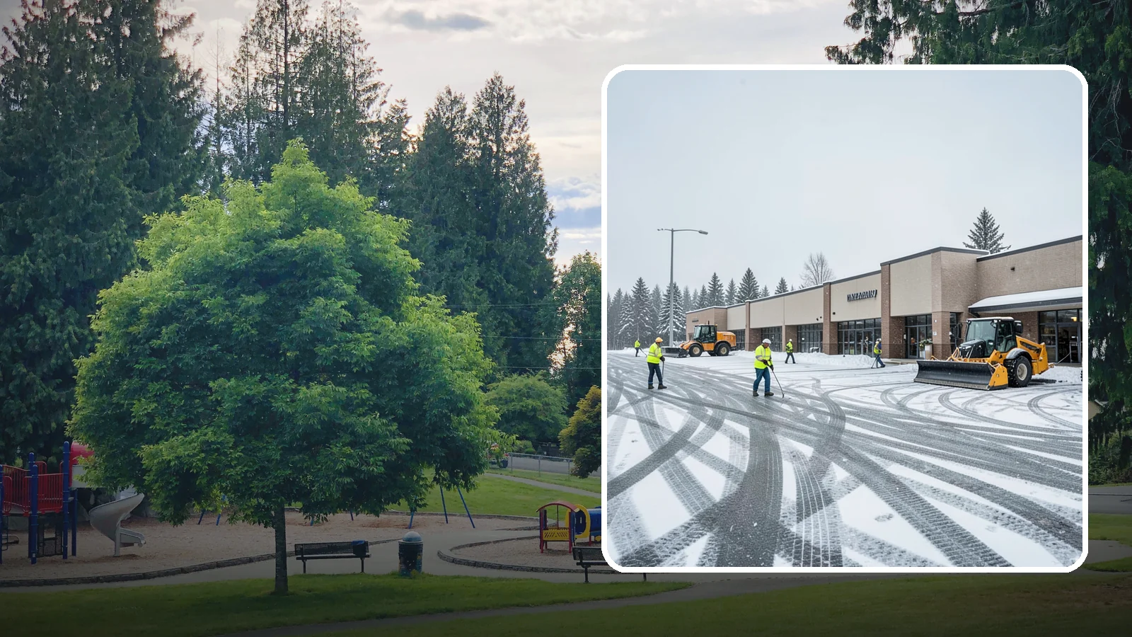 Big Box Store Snow Removal in Bonney Lake, Pierce County, WA - When wet Cascade snow blankets a big box parking lot overnight, a plowed and salted approach is what keeps Western Washington...
