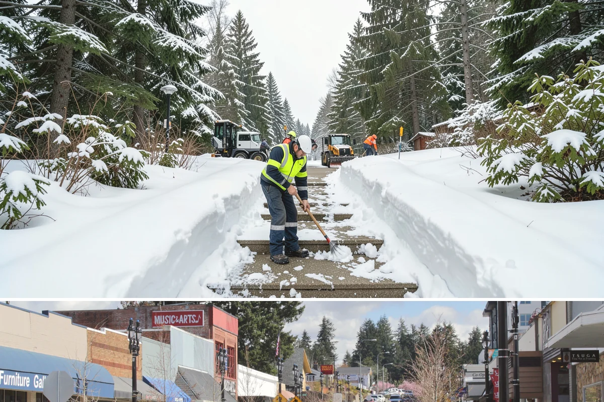 Big Box Store Snow Removal in Bothell, King County, WA - Western Washington big box lots see most events between late November and February, usually from short lowland snaps rather than...