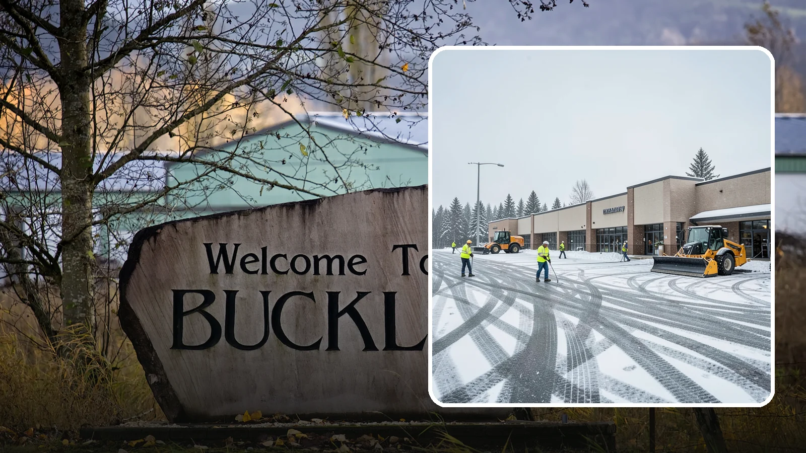 Big Box Store Snow Removal in Buckley, Pierce County, WA - When wet Cascade snow blankets a big box parking lot overnight, a plowed and salted approach is what keeps Western Washington...