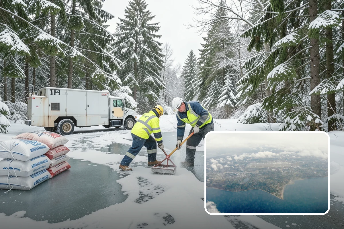 Big Box Store Snow Removal in Burien, King County, WA - Wide travel lanes and cart corrals cleared before opening