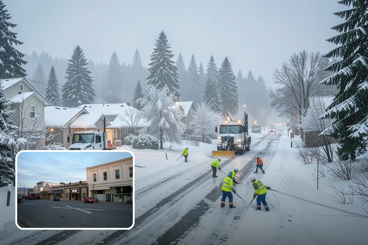 Big Box Store Snow Removal in Burlington, Skagit County, WA - Wide travel lanes and cart corrals cleared before opening