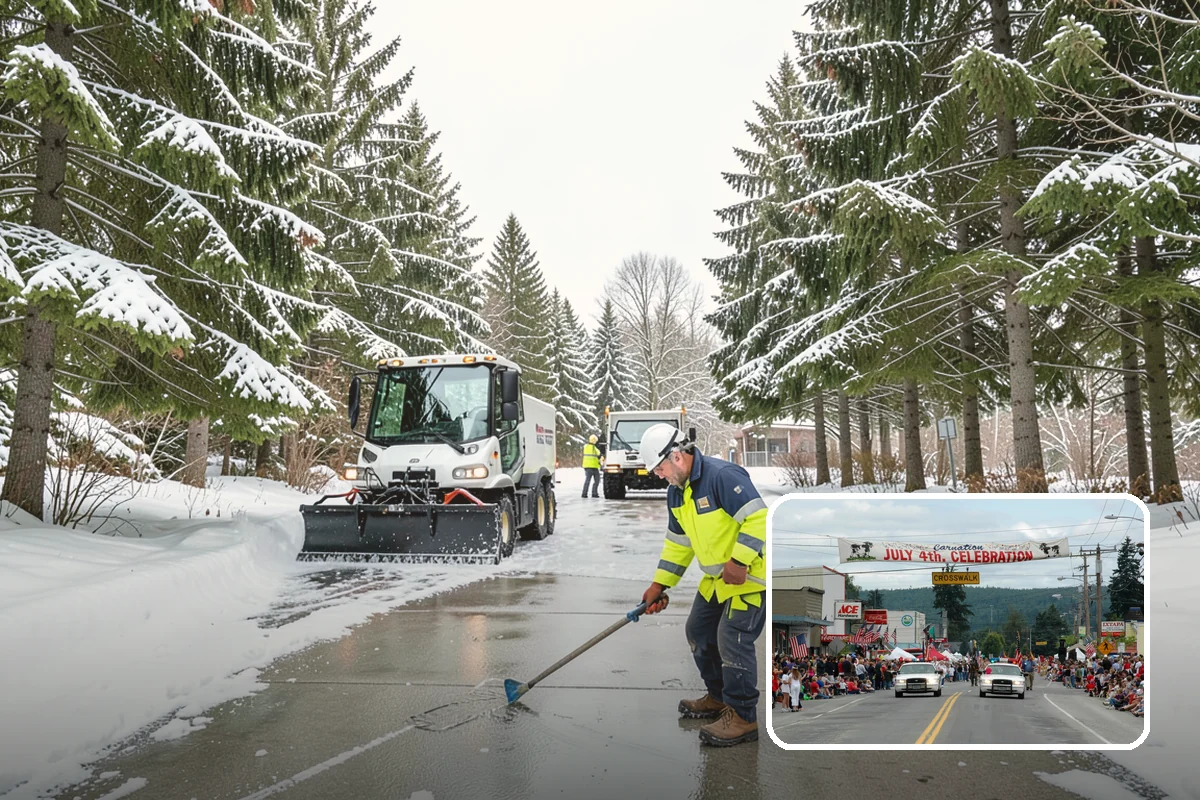 Big Box Store Snow Removal in Carnation, King County, WA - Wide travel lanes and cart corrals cleared before opening