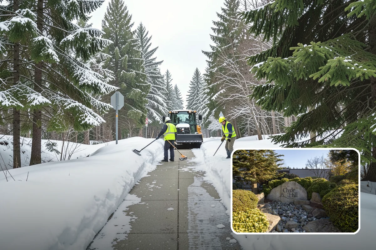 Big Box Store Snow Removal in Clyde Hill, King County, WA - Wide travel lanes and cart corrals cleared before opening
